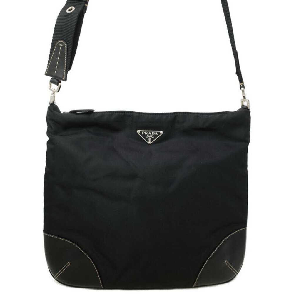 Prada Tessuto shoulder bag black leather trim